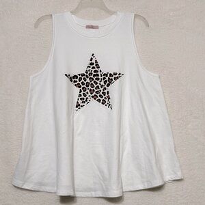 Ces Femme leopard print star graphic sleeveless flowey  T-shirt sz 2XL